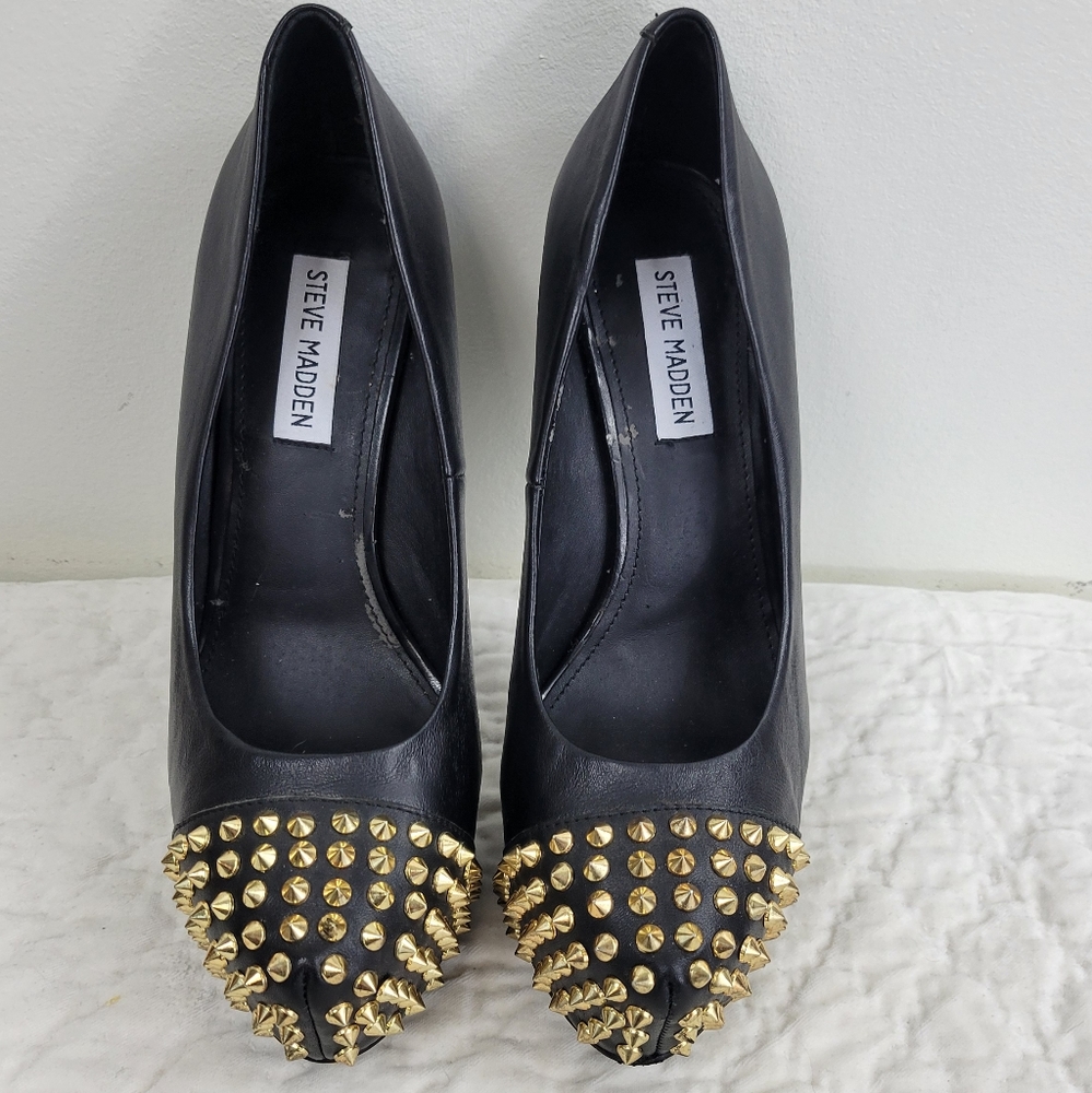 Steve Madden leather platform heels with gold studs - Picture 6 of 11